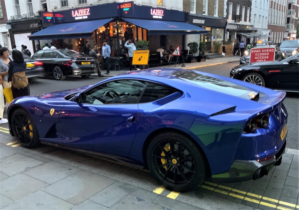 Blue Ferrari outside Lazeez